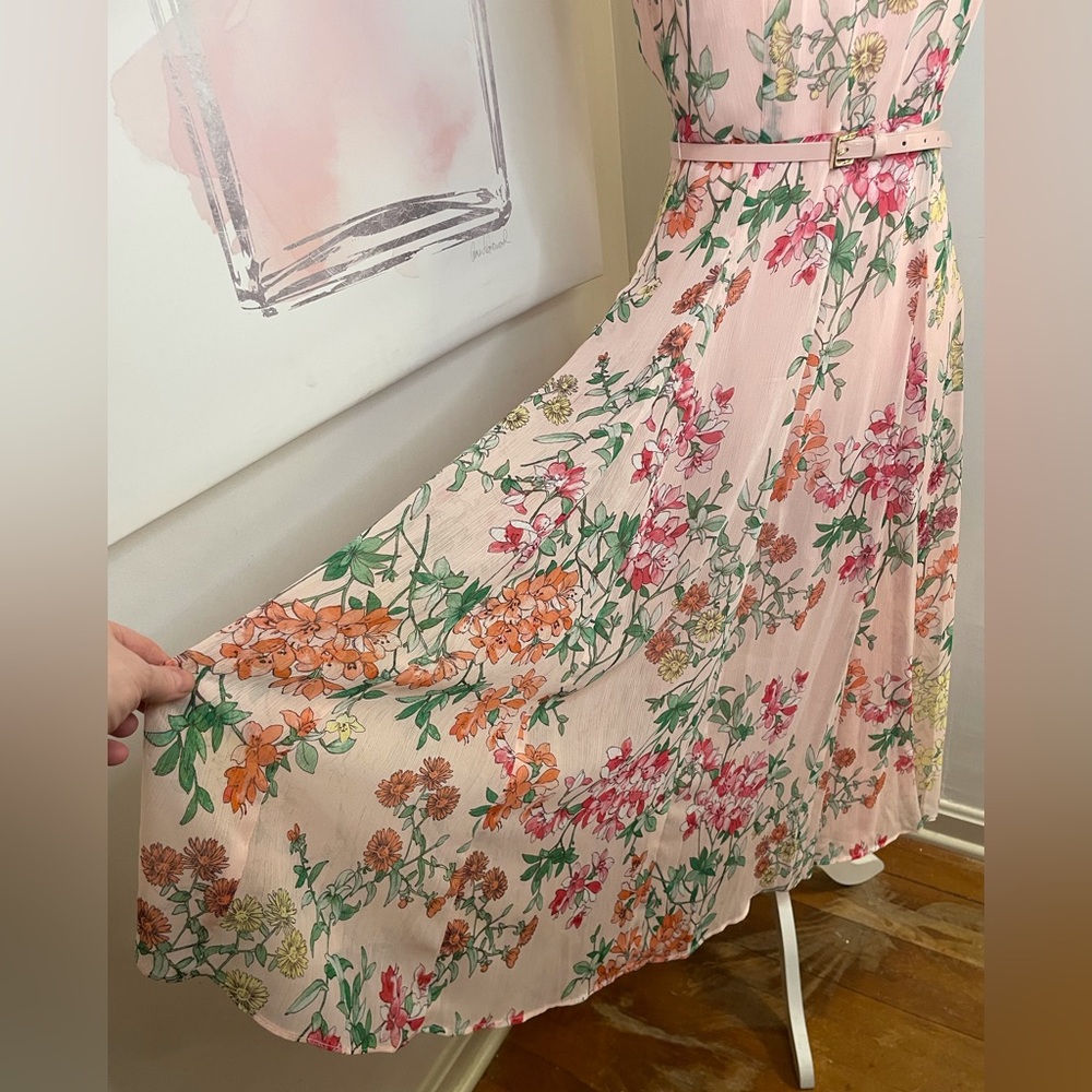 Tommy Hilfiger Belted Chiffon Halter Midi Dress Pink Floral Print Size 4 - Picture 4 of 16
